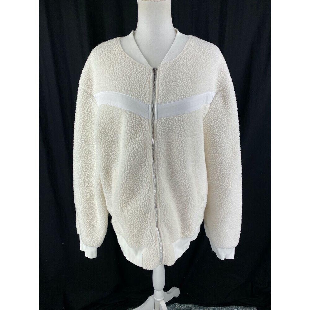 ZYIA Active Flying V Fleece Teddy Bomber Jacket Cream Size XXXL 3XL Sherpa‎